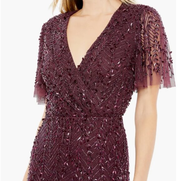 MAC DUGGAL 35109 EMBELLISHED FLUTTER SLEEVE AUBERGINE GOWN sz 10 - Picture 2 of 3